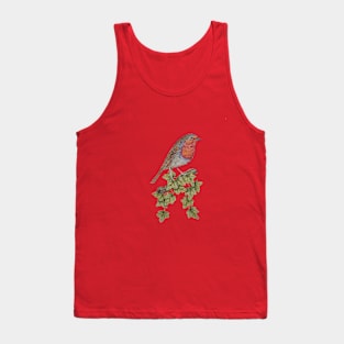 bird illustration of ivy leafs and cute robin Tank Top